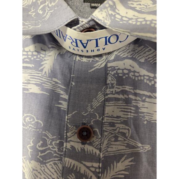 Rip Curl Hawaiian Shirt Blue Mens Light Blue White Palm Trees Short Sleeve Sz L - Picture 5 of 8